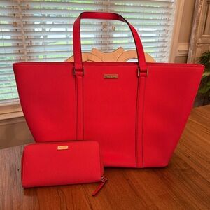 Kate Spade Coral Tote Bag & Wallet Elegant and Spacious